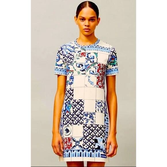 New NWOT Tory Burch Sequin Embellished Tile Mosaic T-Shirt Dress Pima Cotton M - Picture 2 of 10